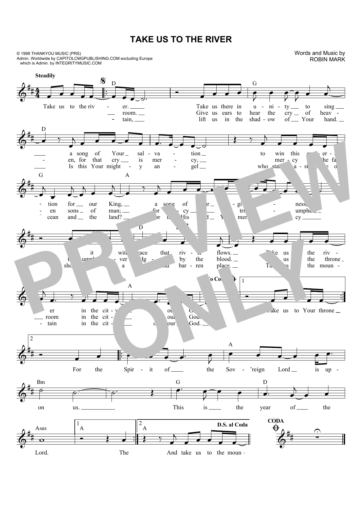 Robin Mark Take Us To The River Sheet Music Notes & Chords for Melody Line, Lyrics & Chords - Download or Print PDF