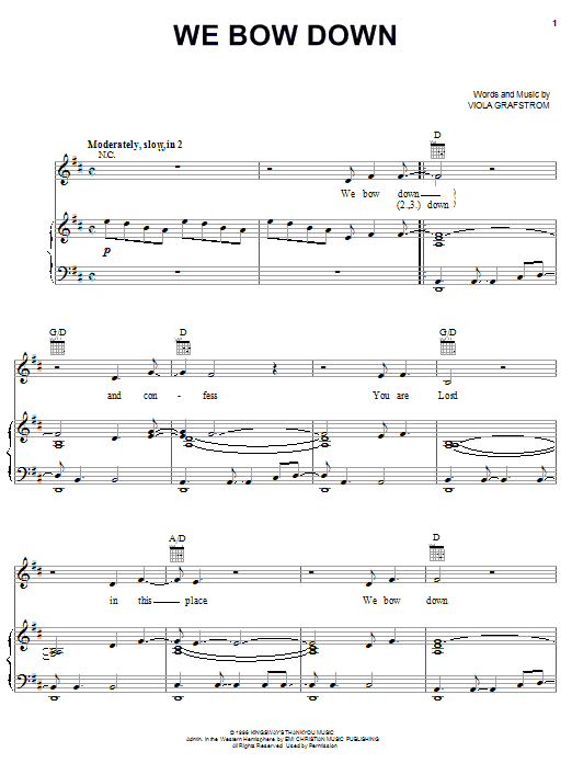 Viola Grafstrom We Bow Down Sheet Music Notes & Chords for Piano, Vocal & Guitar (Right-Hand Melody) - Download or Print PDF