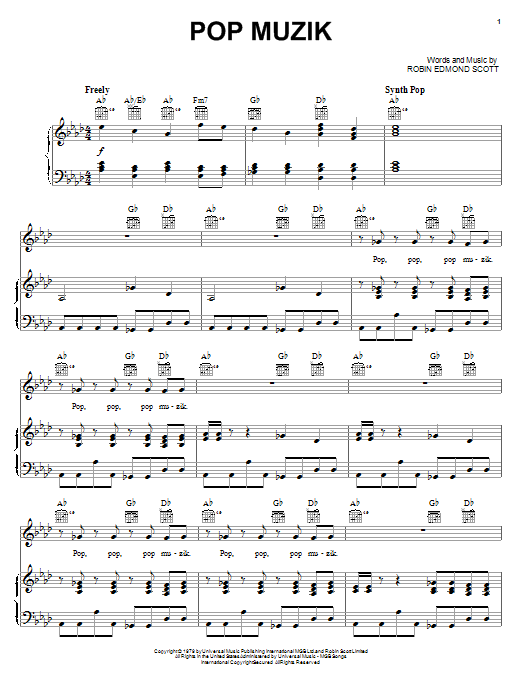 Robin Scott Pop Muzik Sheet Music Notes & Chords for Piano, Vocal & Guitar (Right-Hand Melody) - Download or Print PDF