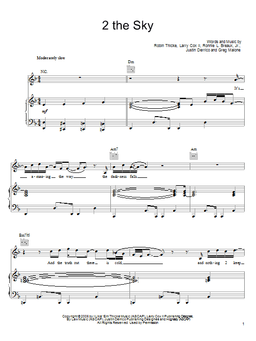 Robin Thicke 2 The Sky Sheet Music Notes & Chords for Piano, Vocal & Guitar (Right-Hand Melody) - Download or Print PDF