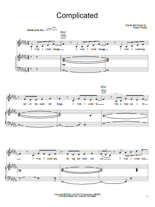 Robin Thicke Complicated Sheet Music Notes & Chords for Piano, Vocal & Guitar (Right-Hand Melody) - Download or Print PDF