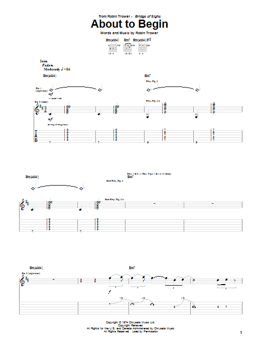 Robin Trower About To Begin Sheet Music Notes & Chords for Guitar Tab - Download or Print PDF