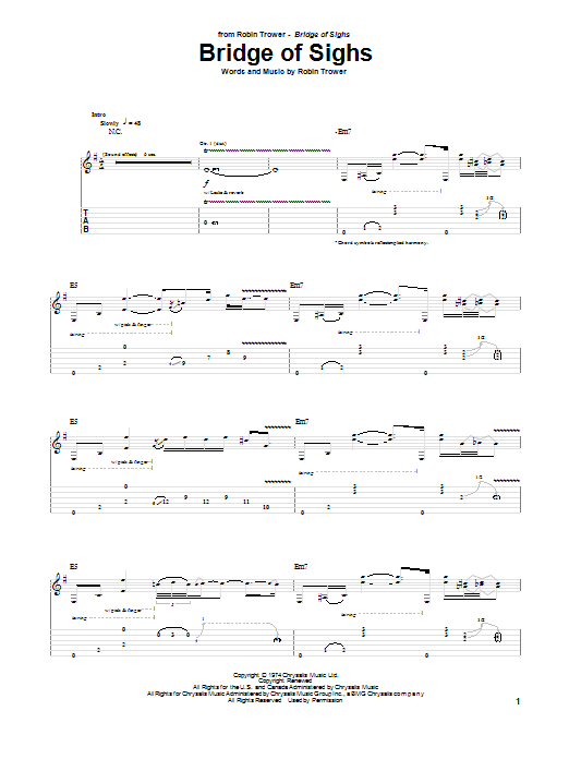 Robin Trower Bridge Of Sighs Sheet Music Notes & Chords for Real Book – Melody, Lyrics & Chords - Download or Print PDF