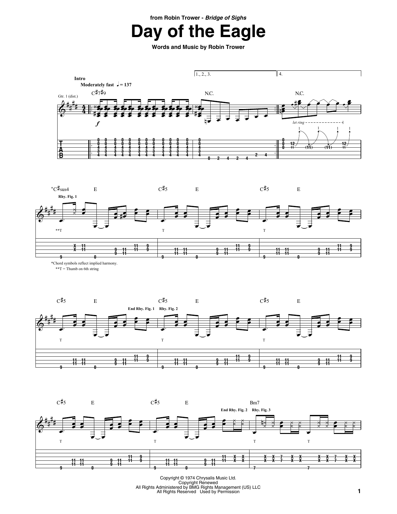 Robin Trower Day Of The Eagle Sheet Music Notes & Chords for Guitar Tab - Download or Print PDF