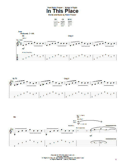 Robin Trower In This Place Sheet Music Notes & Chords for Guitar Tab - Download or Print PDF