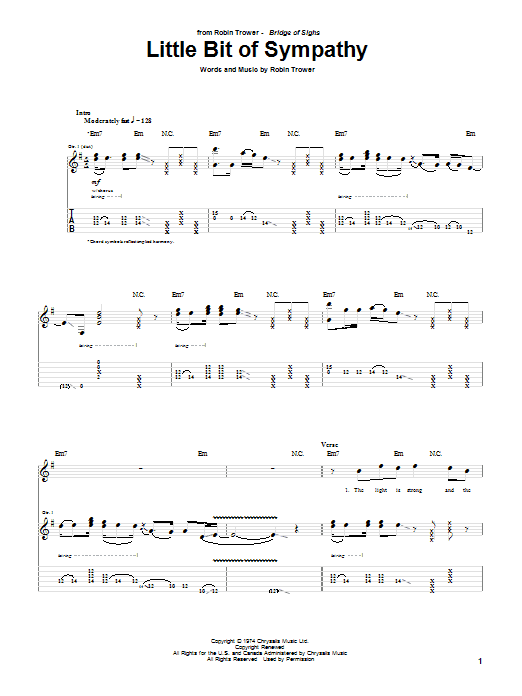 Robin Trower Little Bit Of Sympathy Sheet Music Notes & Chords for Guitar Tab - Download or Print PDF