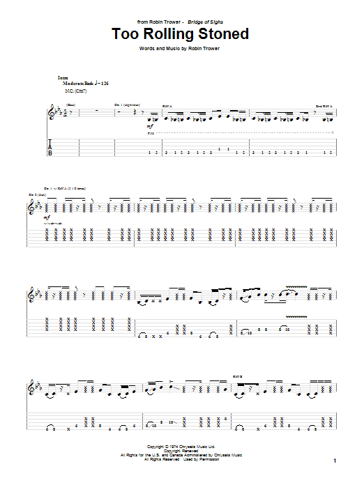 Robin Trower Too Rolling Stoned Sheet Music Notes & Chords for Guitar Tab Play-Along - Download or Print PDF