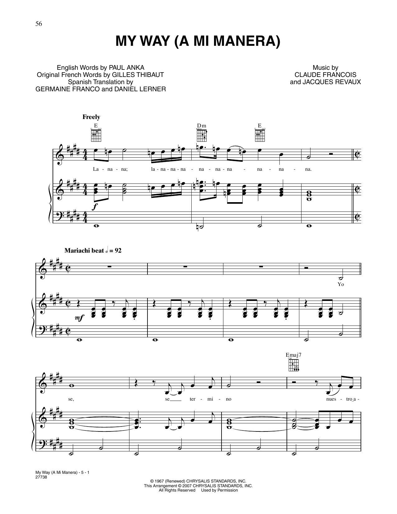 Frank Sinatra My Way Sheet Music Notes & Chords for Piano, Vocal & Guitar Chords (Right-Hand Melody) - Download or Print PDF