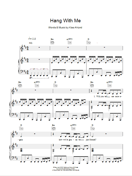 Robyn Hang With Me Sheet Music Notes & Chords for Piano, Vocal & Guitar (Right-Hand Melody) - Download or Print PDF