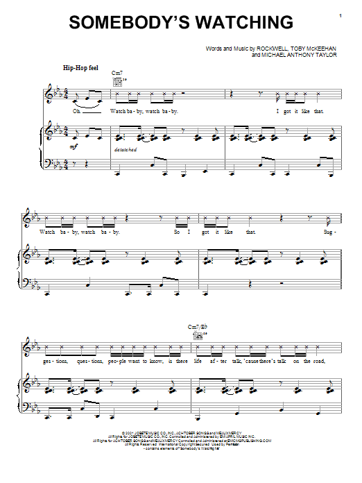 Rockwell Somebody's Watching Sheet Music Notes & Chords for Piano, Vocal & Guitar (Right-Hand Melody) - Download or Print PDF