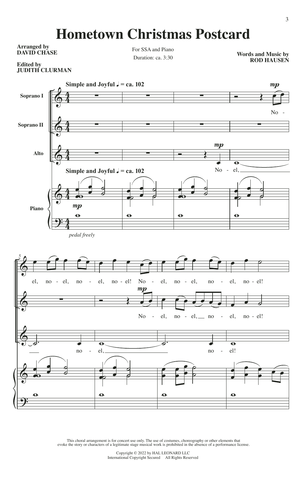Rod Hausen A Hometown Christmas Postcard (arr. David Chase) Sheet Music Notes & Chords for SSA Choir - Download or Print PDF