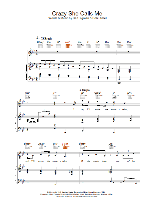 Rod Stewart Crazy She Calls Me Sheet Music Notes & Chords for Piano, Vocal & Guitar (Right-Hand Melody) - Download or Print PDF