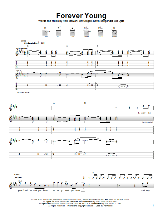 Rod Stewart Forever Young Sheet Music Notes & Chords for Melody Line, Lyrics & Chords - Download or Print PDF