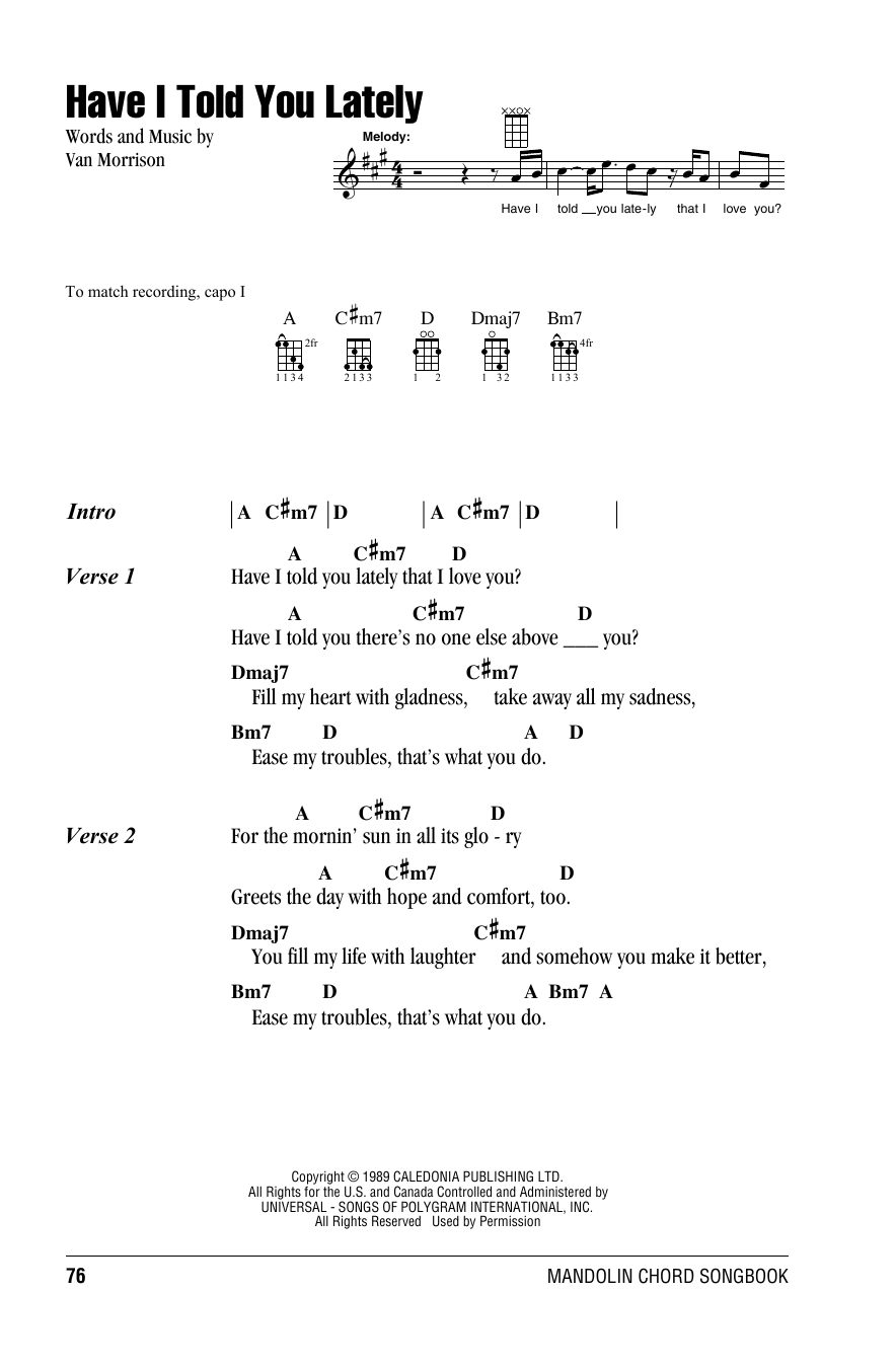 Rod Stewart Have I Told You Lately Sheet Music Notes & Chords for Mandolin - Download or Print PDF Rod Stewart Have I Told You Lately Sheet Music Notes & Chords for Mandolin - Download or Print PDF
