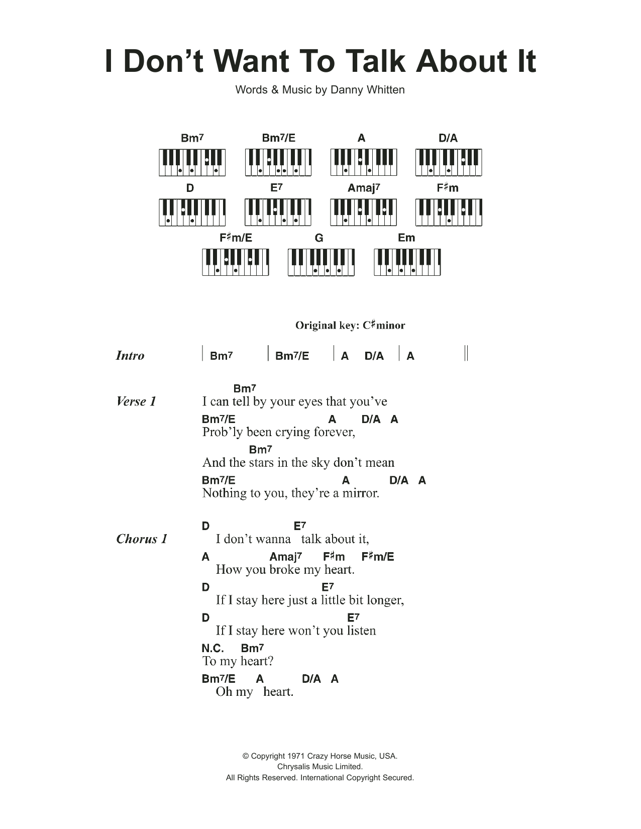 Rod Stewart I Don't Want To Talk About It Sheet Music Notes & Chords for Lyrics & Piano Chords - Download or Print PDF