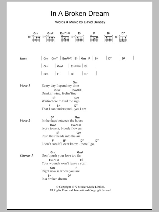 Rod Stewart In A Broken Dream Sheet Music Notes & Chords for Piano, Vocal & Guitar (Right-Hand Melody) - Download or Print PDF