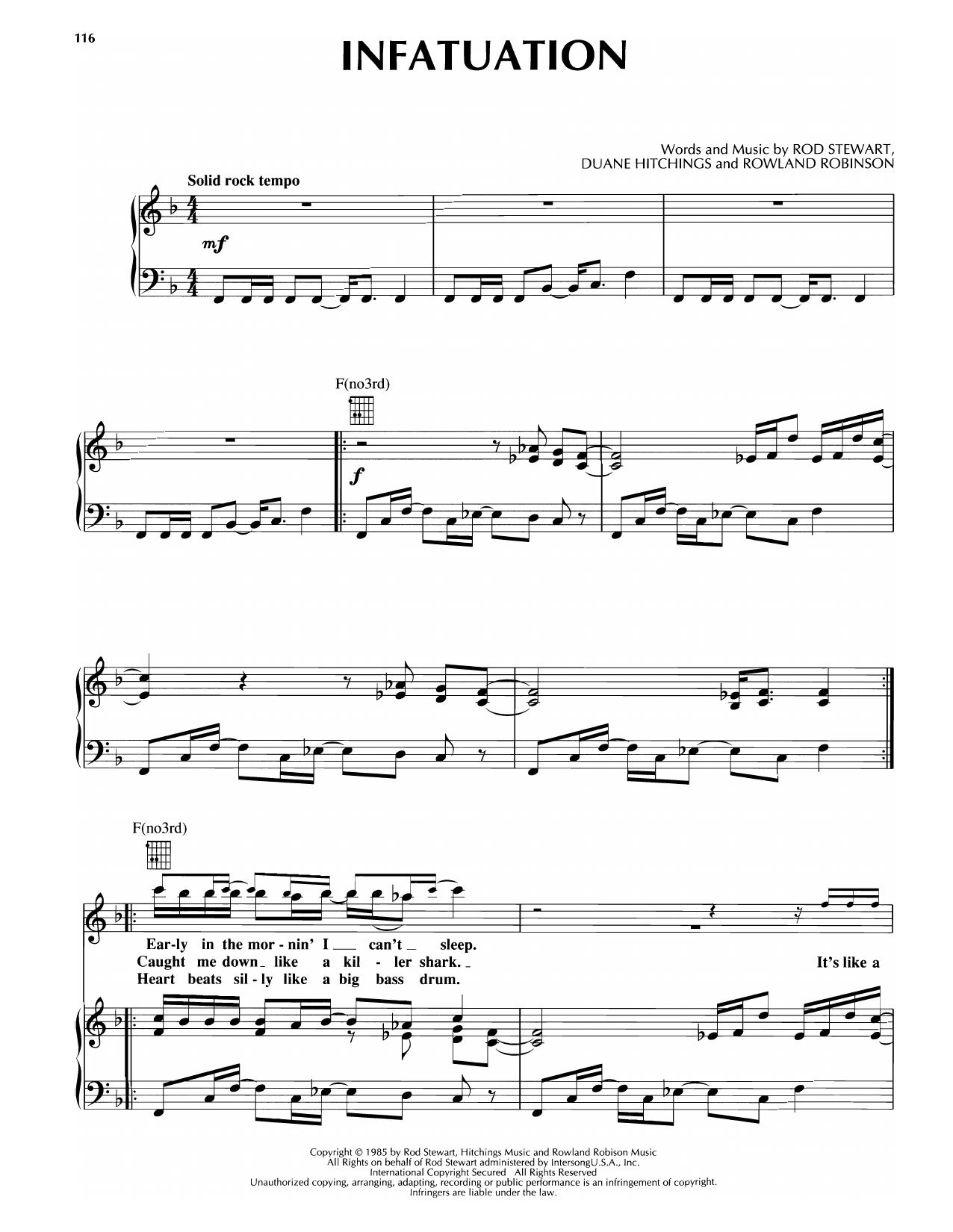 Rod Stewart Infatuation Sheet Music Notes & Chords for Piano, Vocal & Guitar Chords (Right-Hand Melody) - Download or Print PDF