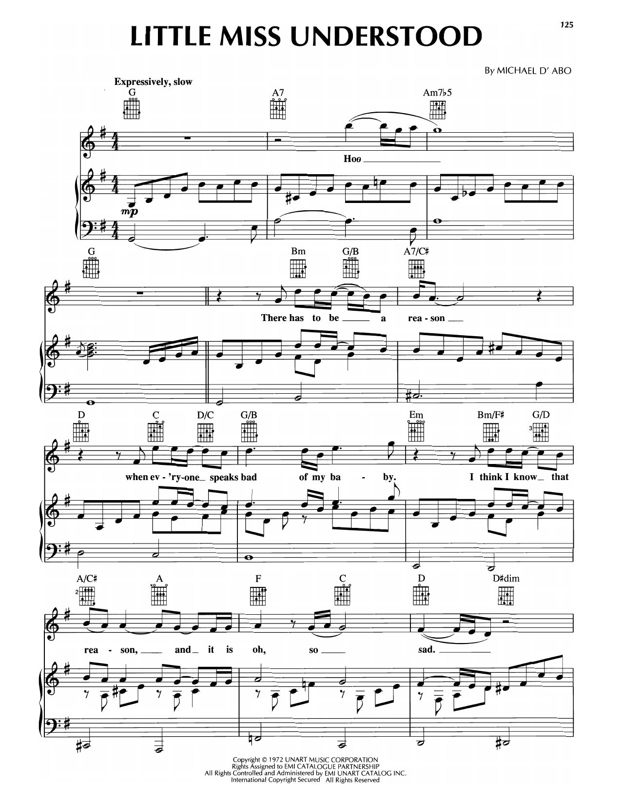 Rod Stewart Little Miss Understood Sheet Music Notes & Chords for Piano, Vocal & Guitar Chords (Right-Hand Melody) - Download or Print PDF