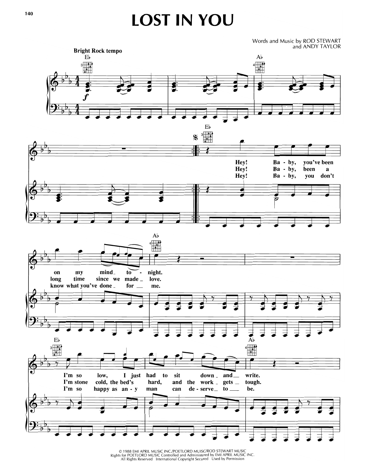Rod Stewart Lost In You Sheet Music Notes & Chords for Piano, Vocal & Guitar Chords (Right-Hand Melody) - Download or Print PDF