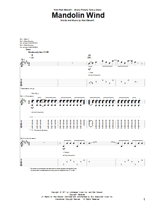 Rod Stewart Mandolin Wind Sheet Music Notes & Chords for Lyrics & Chords - Download or Print PDF
