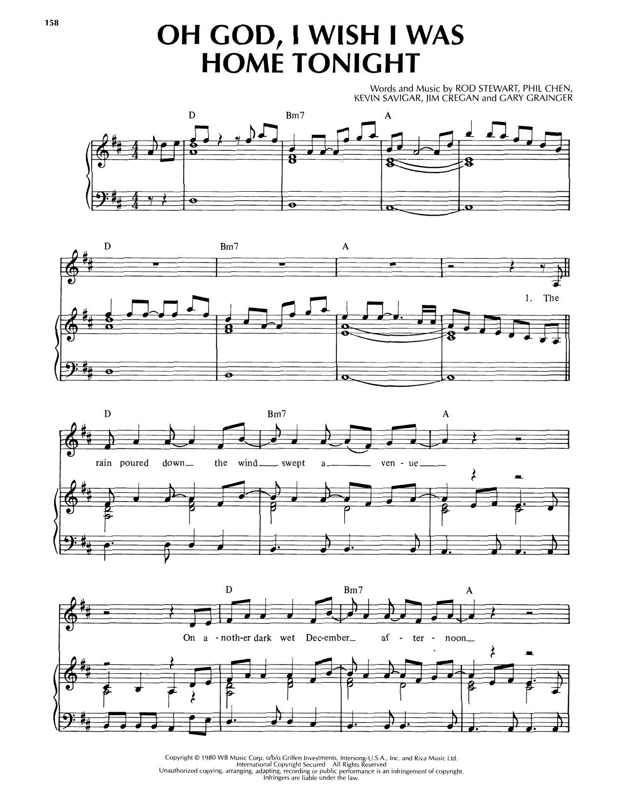 Rod Stewart Oh God, I Wish I Was Home Tonight Sheet Music Notes & Chords for Piano, Vocal & Guitar Chords (Right-Hand Melody) - Download or Print PDF