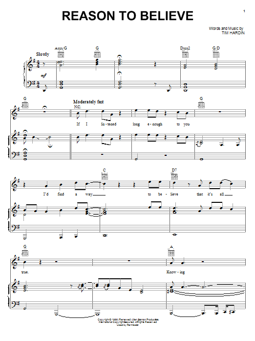 Rod Stewart Reason To Believe Sheet Music Notes & Chords for Lyrics & Chords - Download or Print PDF