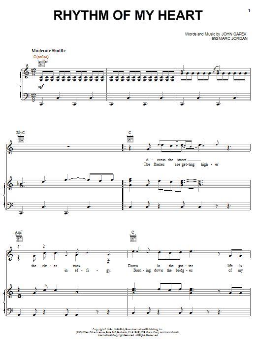 Rod Stewart Rhythm Of My Heart Sheet Music Notes & Chords for Piano, Vocal & Guitar (Right-Hand Melody) - Download or Print PDF