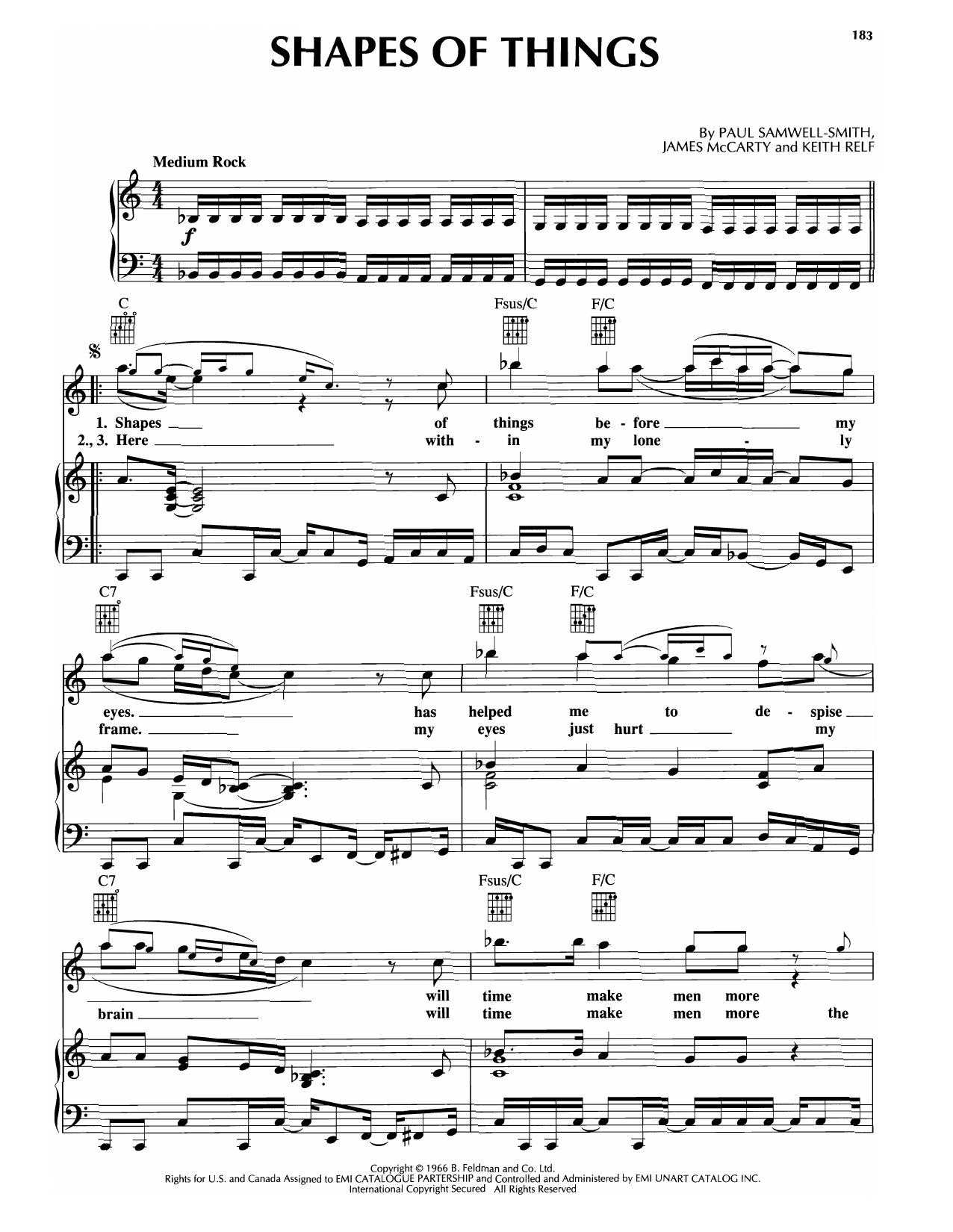 Rod Stewart Shapes Of Things Sheet Music Notes & Chords for Piano, Vocal & Guitar Chords (Right-Hand Melody) - Download or Print PDF