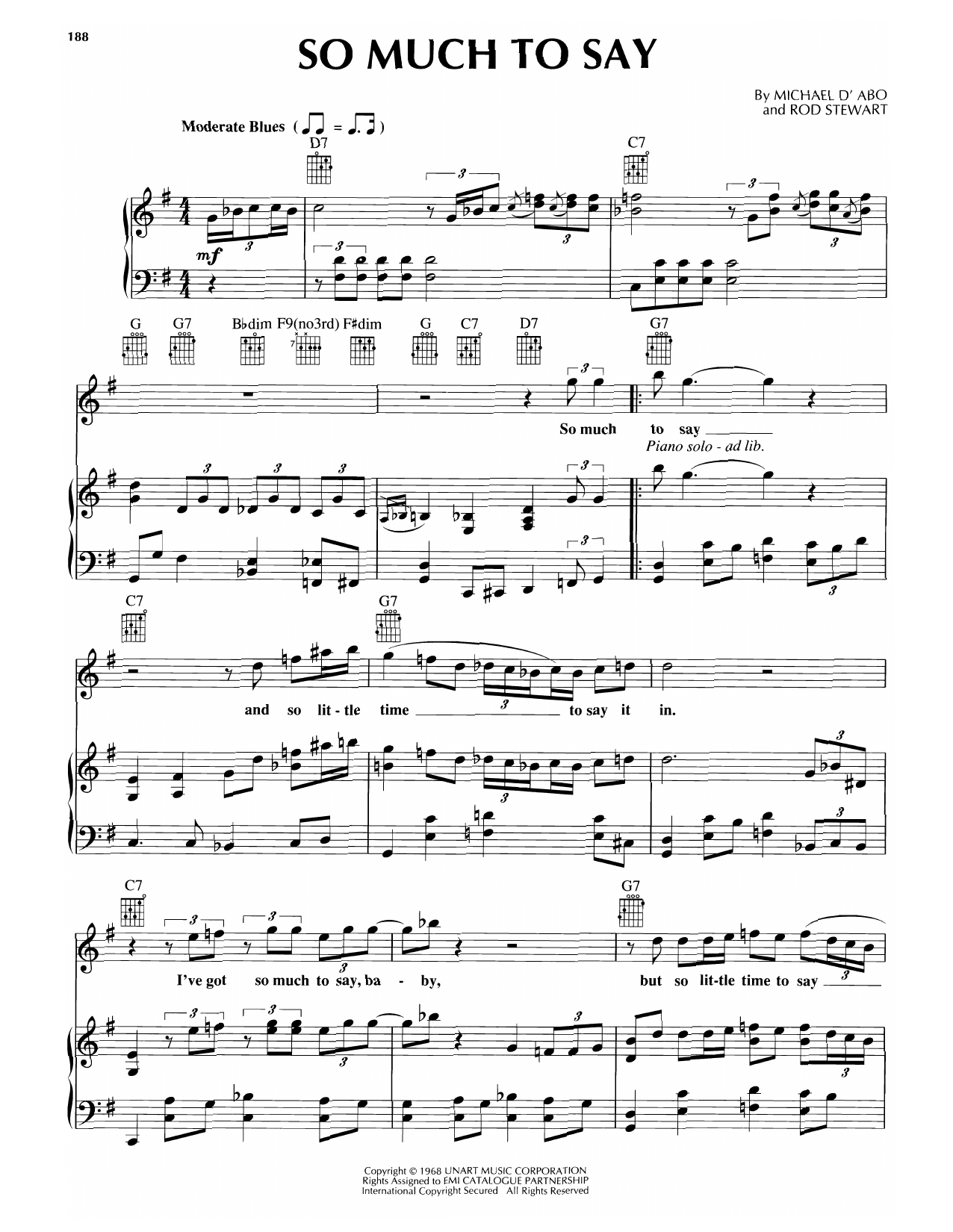 Rod Stewart So Much To Say Sheet Music Notes & Chords for Piano, Vocal & Guitar Chords (Right-Hand Melody) - Download or Print PDF