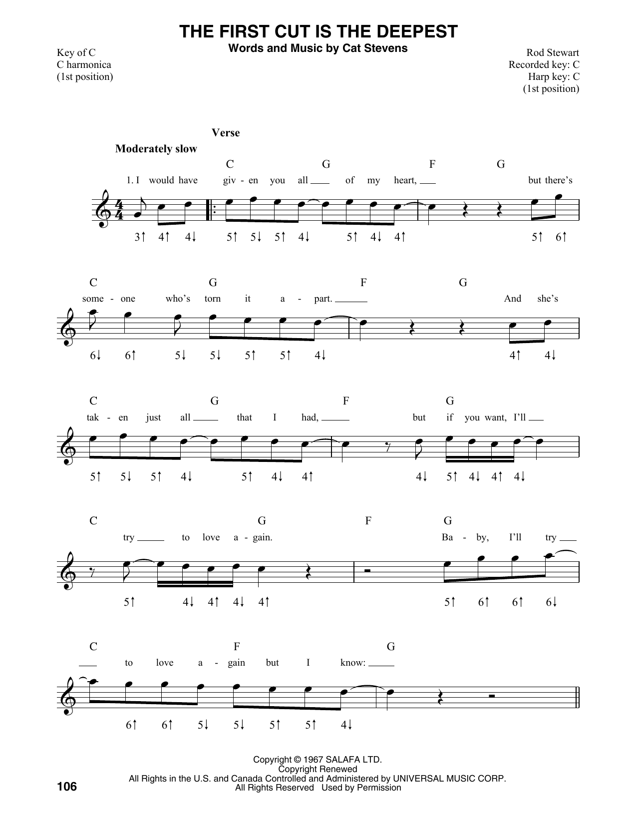 Rod Stewart The First Cut Is The Deepest Sheet Music Notes & Chords for Piano, Vocal & Guitar (Right-Hand Melody) - Download or Print PDF