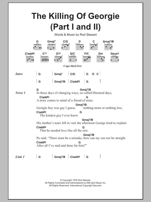 Rod Stewart The Killing Of Georgie (Part I and II) Sheet Music Notes & Chords for Lyrics & Chords - Download or Print PDF