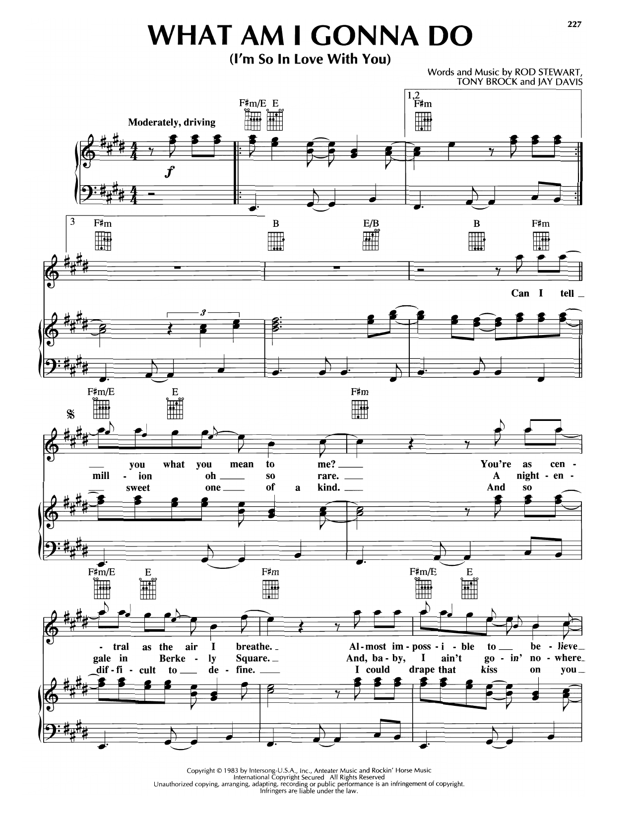 Rod Stewart What Am I Gonna Do (I'm So In Love With You) Sheet Music Notes & Chords for Piano, Vocal & Guitar Chords (Right-Hand Melody) - Download or Print PDF