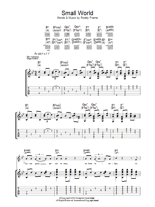 Roddy Frame Small World Sheet Music Notes & Chords for Lyrics & Chords - Download or Print PDF
