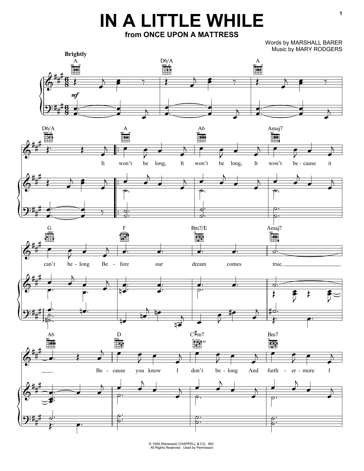 Rodgers & Barer In A Little While Sheet Music Notes & Chords for Piano, Vocal & Guitar (Right-Hand Melody) - Download or Print PDF