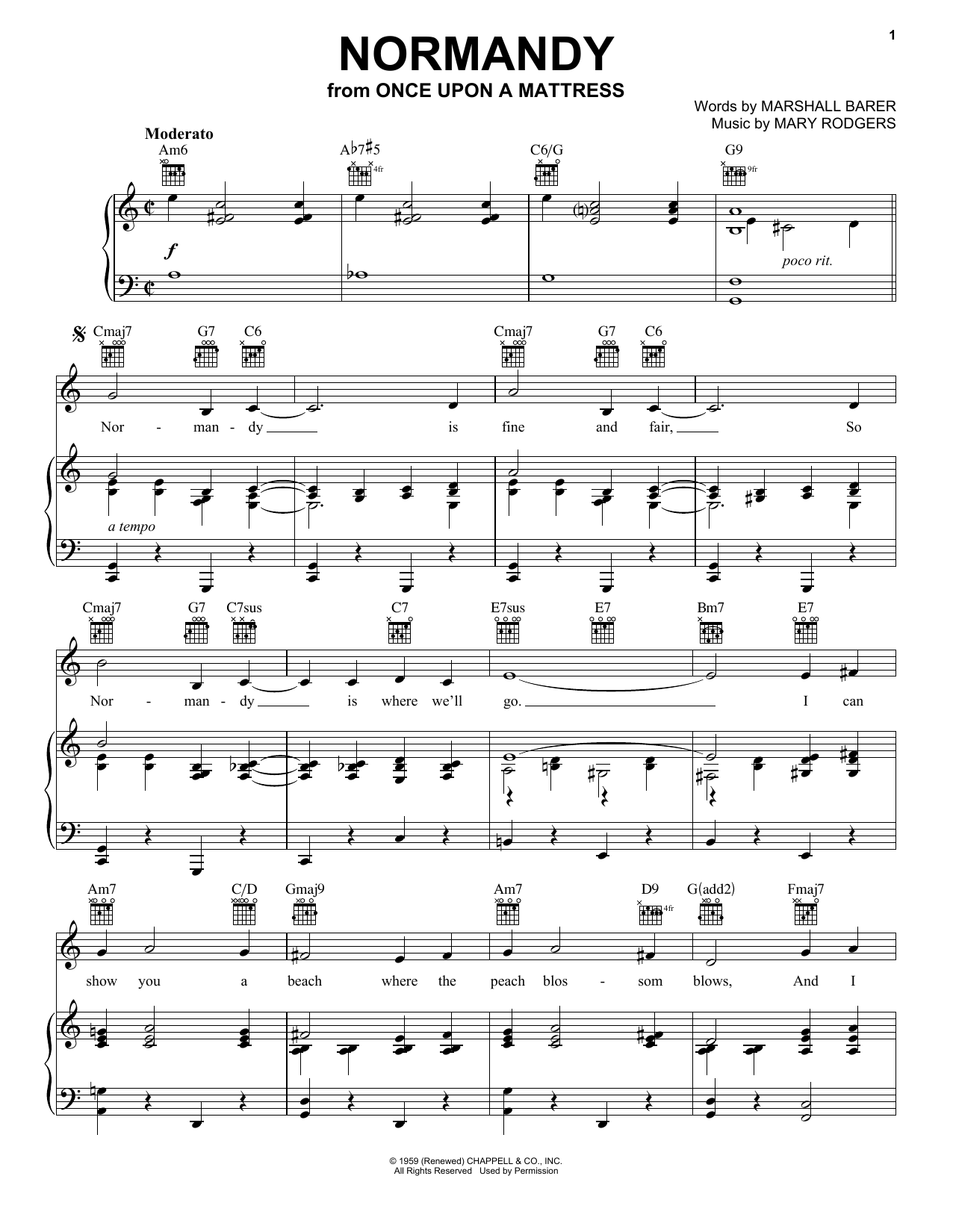 Rodgers & Barer Normandy Sheet Music Notes & Chords for Piano, Vocal & Guitar (Right-Hand Melody) - Download or Print PDF