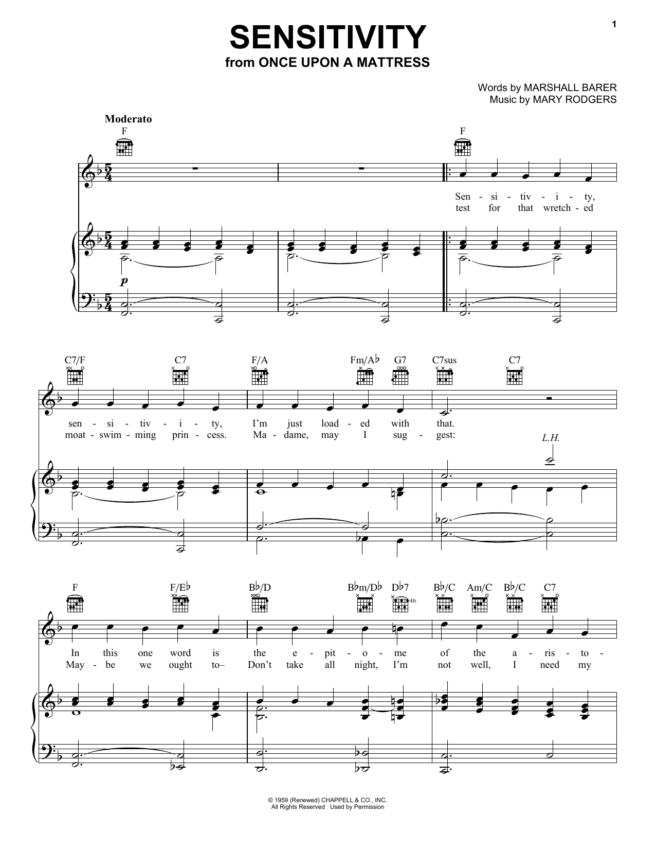 Rodgers & Barer Sensitivity Sheet Music Notes & Chords for Piano, Vocal & Guitar (Right-Hand Melody) - Download or Print PDF