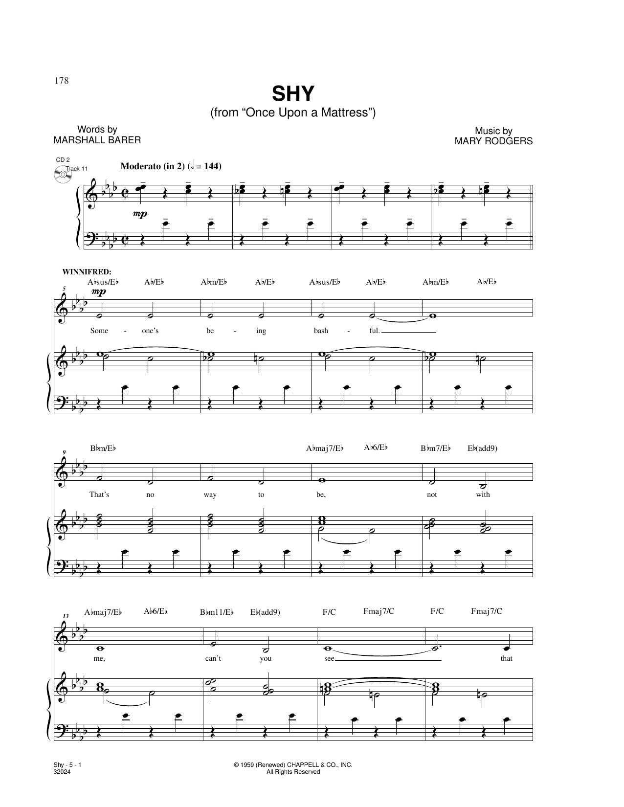 Rodgers & Barer Shy (from Once Upon A Mattress) Sheet Music Notes & Chords for Piano & Vocal - Download or Print PDF