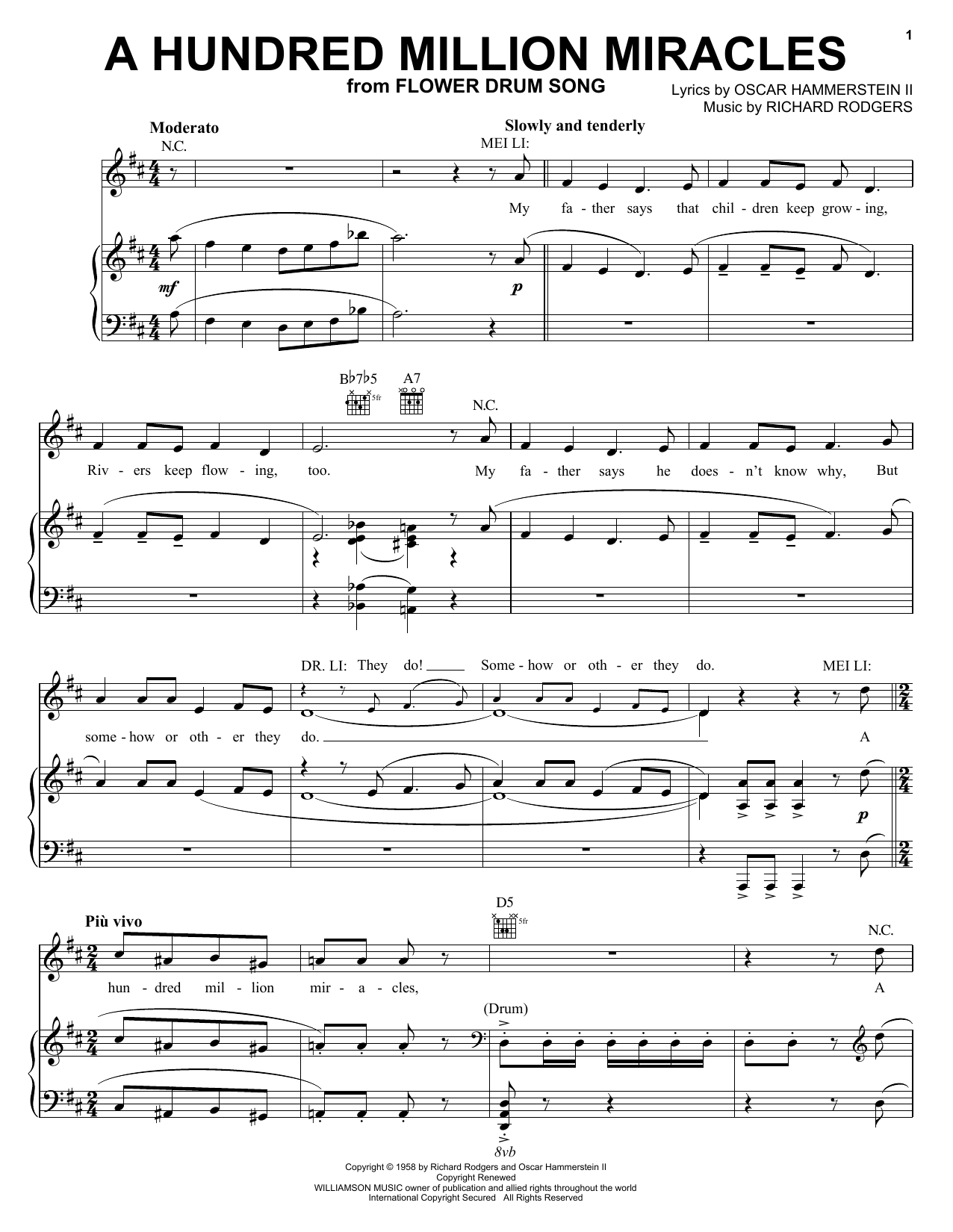 Rodgers & Hammerstein A Hundred Million Miracles Sheet Music Notes & Chords for Piano, Vocal & Guitar (Right-Hand Melody) - Download or Print PDF