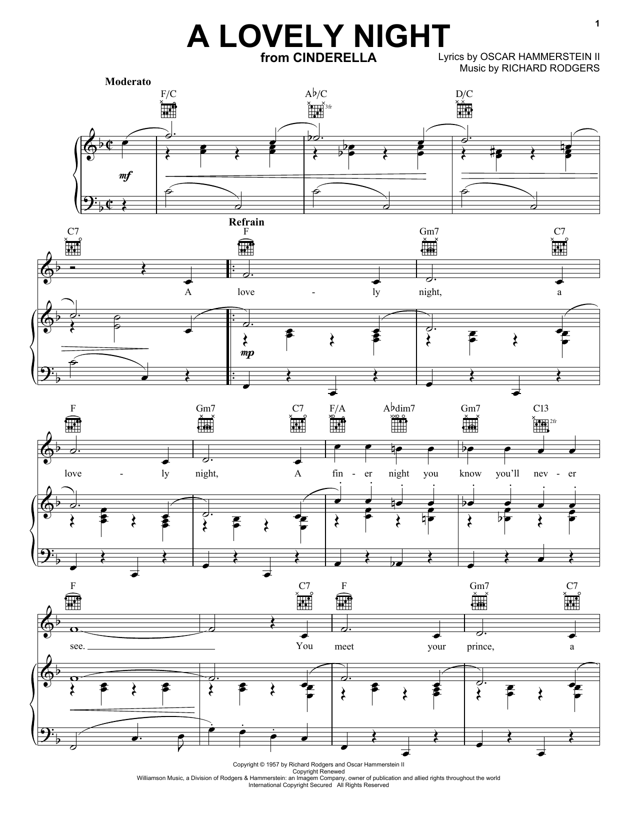 Rodgers & Hammerstein A Lovely Night (from Cinderella) Sheet Music Notes & Chords for Lead Sheet / Fake Book - Download or Print PDF