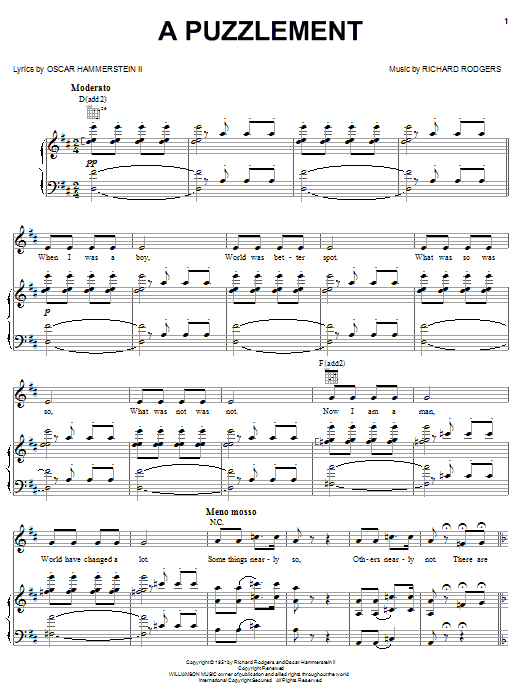 Rodgers & Hammerstein A Puzzlement Sheet Music Notes & Chords for Easy Piano - Download or Print PDF