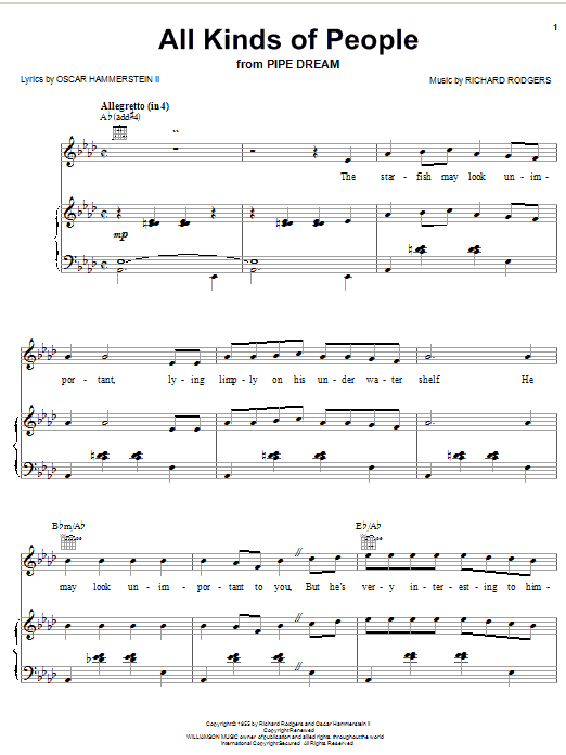 Rodgers & Hammerstein All Kinds Of People Sheet Music Notes & Chords for Piano, Vocal & Guitar (Right-Hand Melody) - Download or Print PDF Rodgers & Hammerstein All Kinds Of People Sheet Music Notes & Chords for Piano, Vocal & Guitar (Right-Hand Melody) - Download or Print PDF