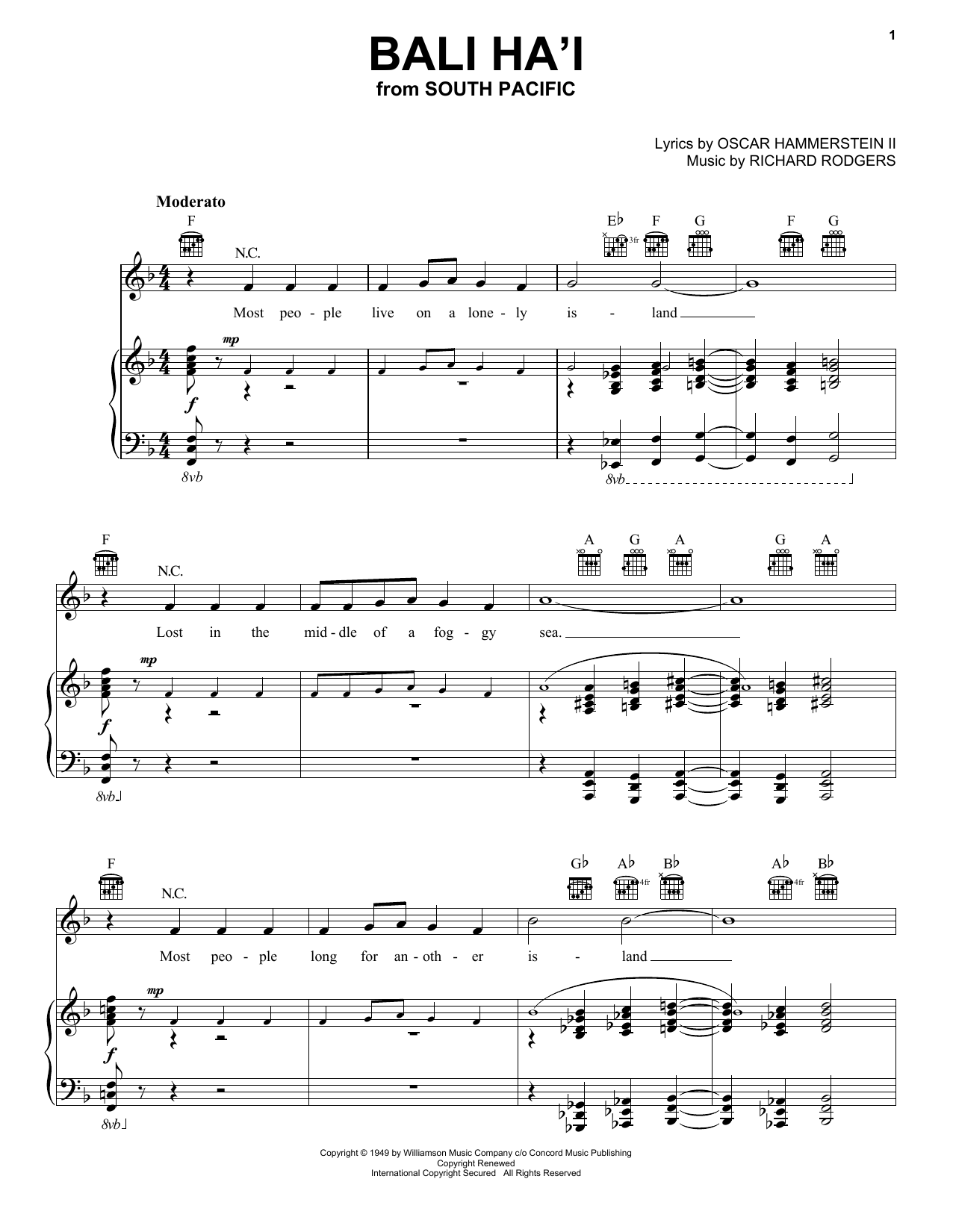 Rodgers & Hammerstein Bali Ha'i Sheet Music Notes & Chords for Melody Line, Lyrics & Chords - Download or Print PDF