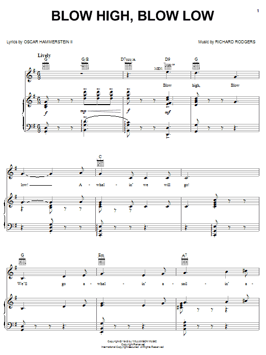 Rodgers & Hammerstein Blow High, Blow Low Sheet Music Notes & Chords for Piano, Vocal & Guitar (Right-Hand Melody) - Download or Print PDF