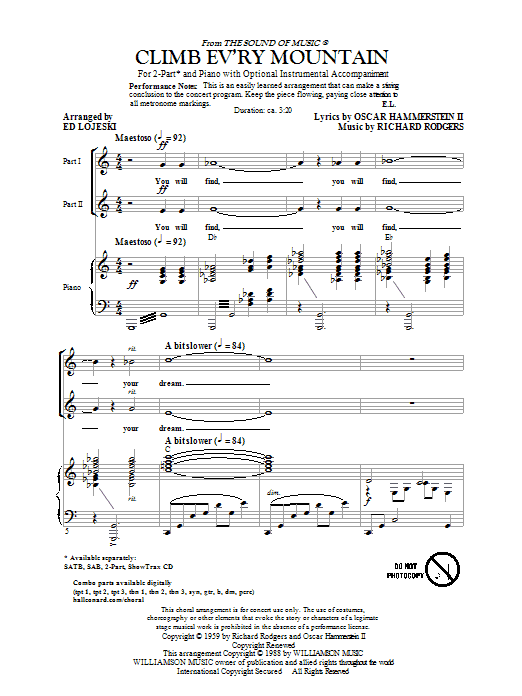 Rodgers & Hammerstein Climb Ev'ry Mountain (from The Sound Of Music) (arr. Ed Lojeski) Sheet Music Notes & Chords for SAB - Download or Print PDF
