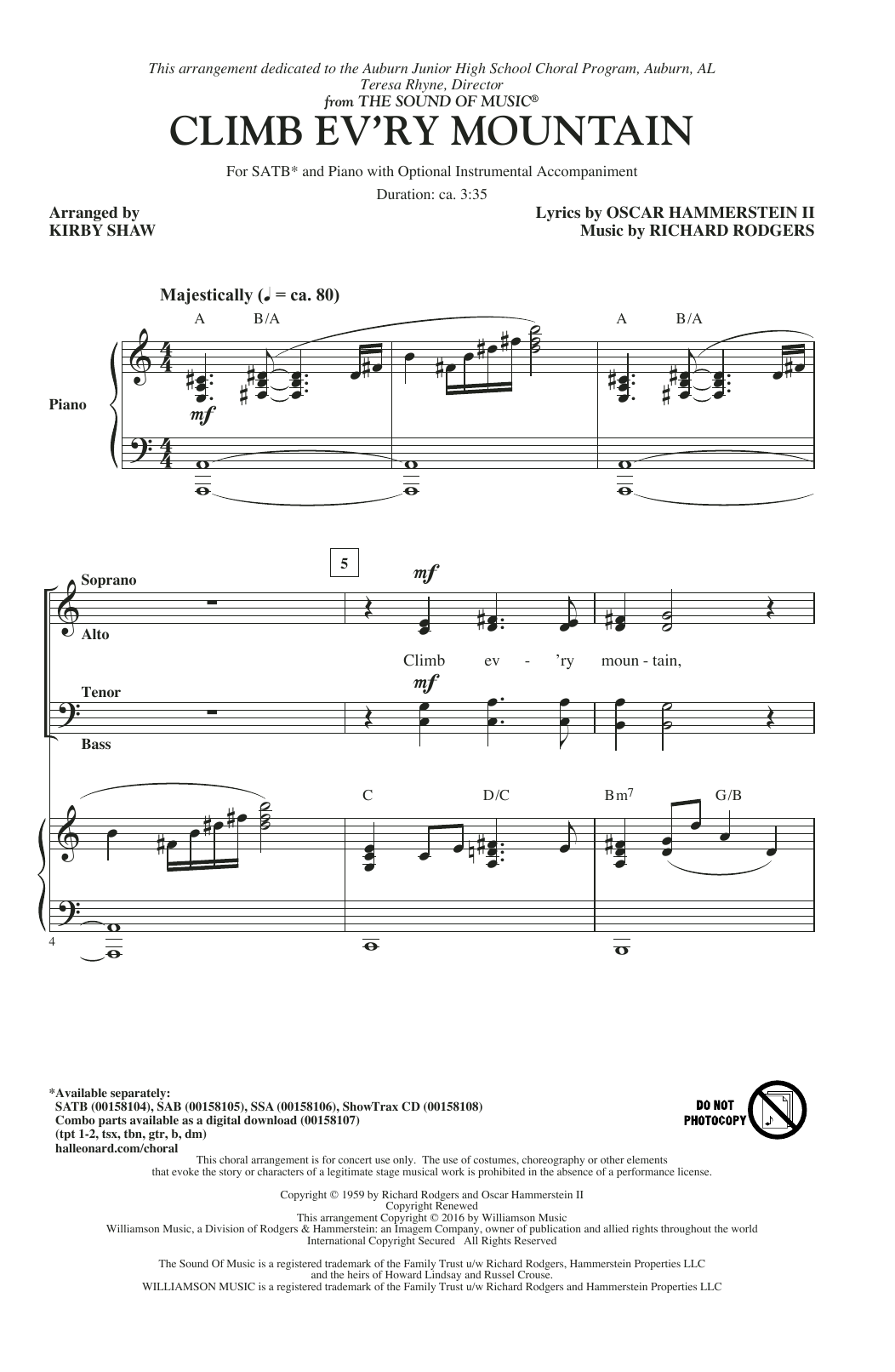 Rodgers & Hammerstein Climb Ev'ry Mountain (from The Sound of Music) (arr. Kirby Shaw) Sheet Music Notes & Chords for SATB - Download or Print PDF