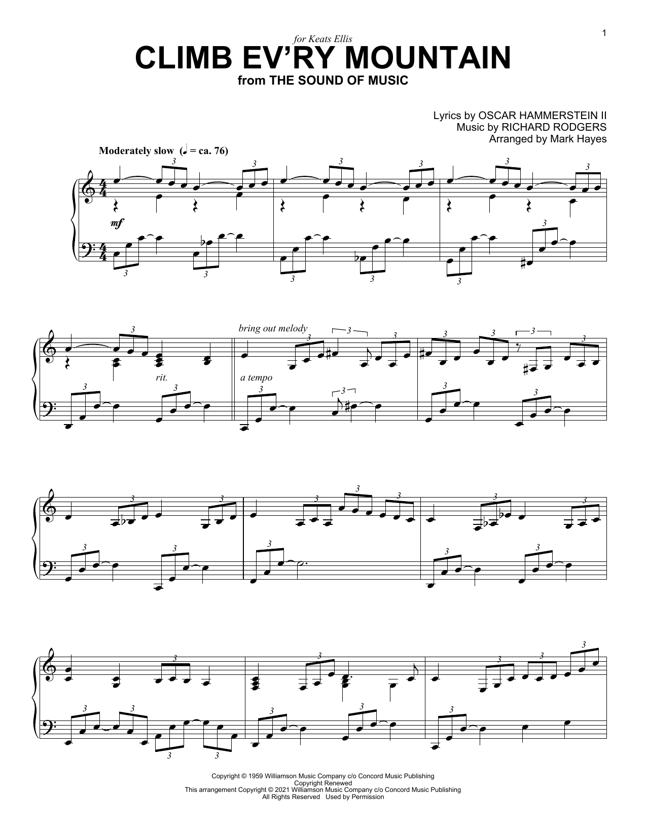 Rodgers & Hammerstein Climb Ev'ry Mountain (from The Sound Of Music) (arr. Mark Hayes) Sheet Music Notes & Chords for Piano Solo - Download or Print PDF