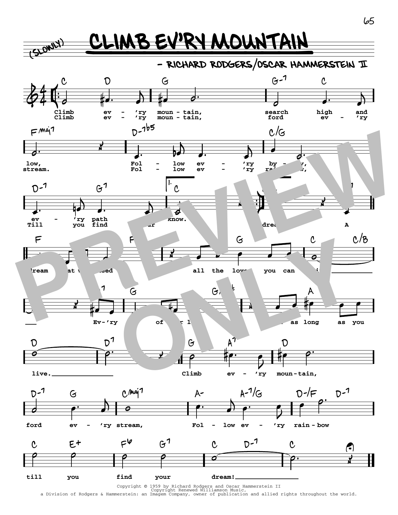 Rodgers & Hammerstein Climb Ev'ry Mountain (from The Sound Of Music) (High Voice) Sheet Music Notes & Chords for Real Book – Melody, Lyrics & Chords - Download or Print PDF