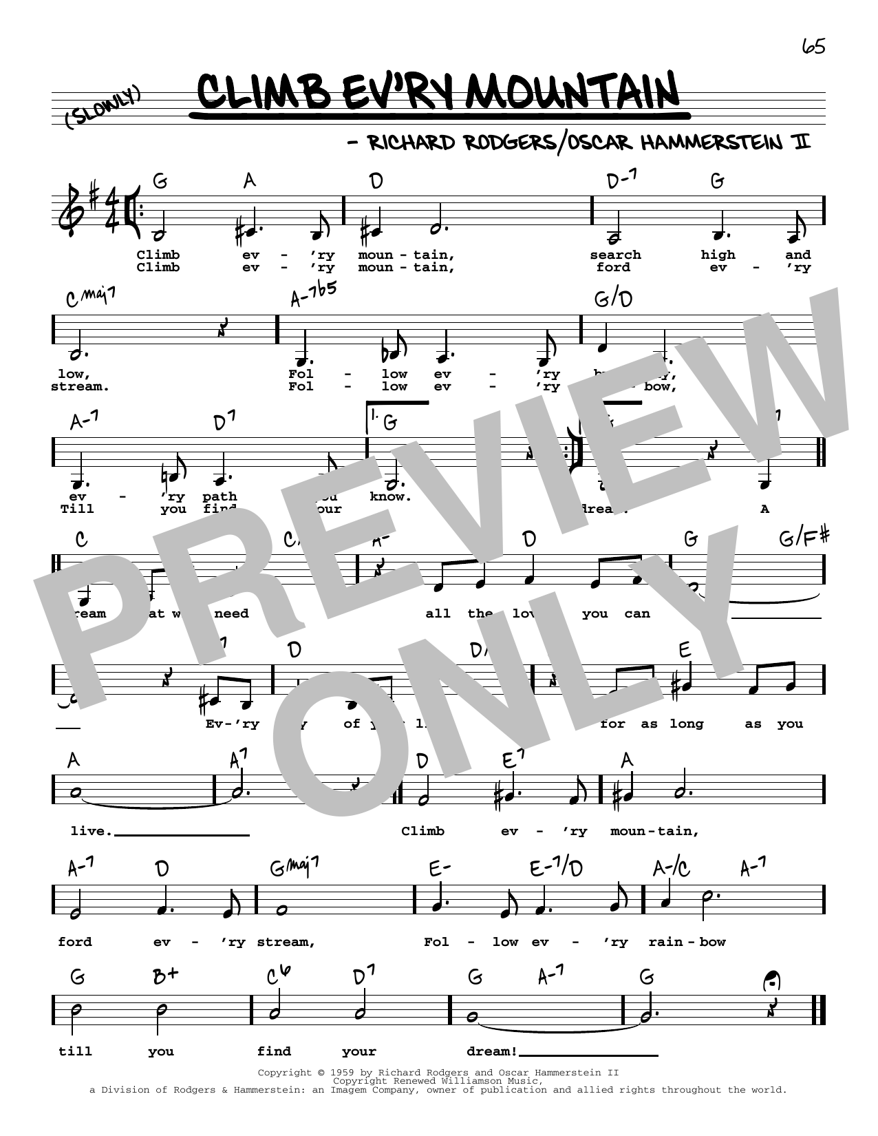 Rodgers & Hammerstein Climb Ev'ry Mountain (from The Sound Of Music) (Low Voice) Sheet Music Notes & Chords for Real Book – Melody, Lyrics & Chords - Download or Print PDF