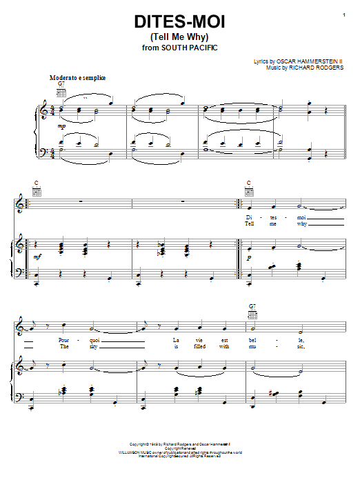 Rodgers & Hammerstein Dites-Moi (Tell Me Why) Sheet Music Notes & Chords for Melody Line, Lyrics & Chords - Download or Print PDF