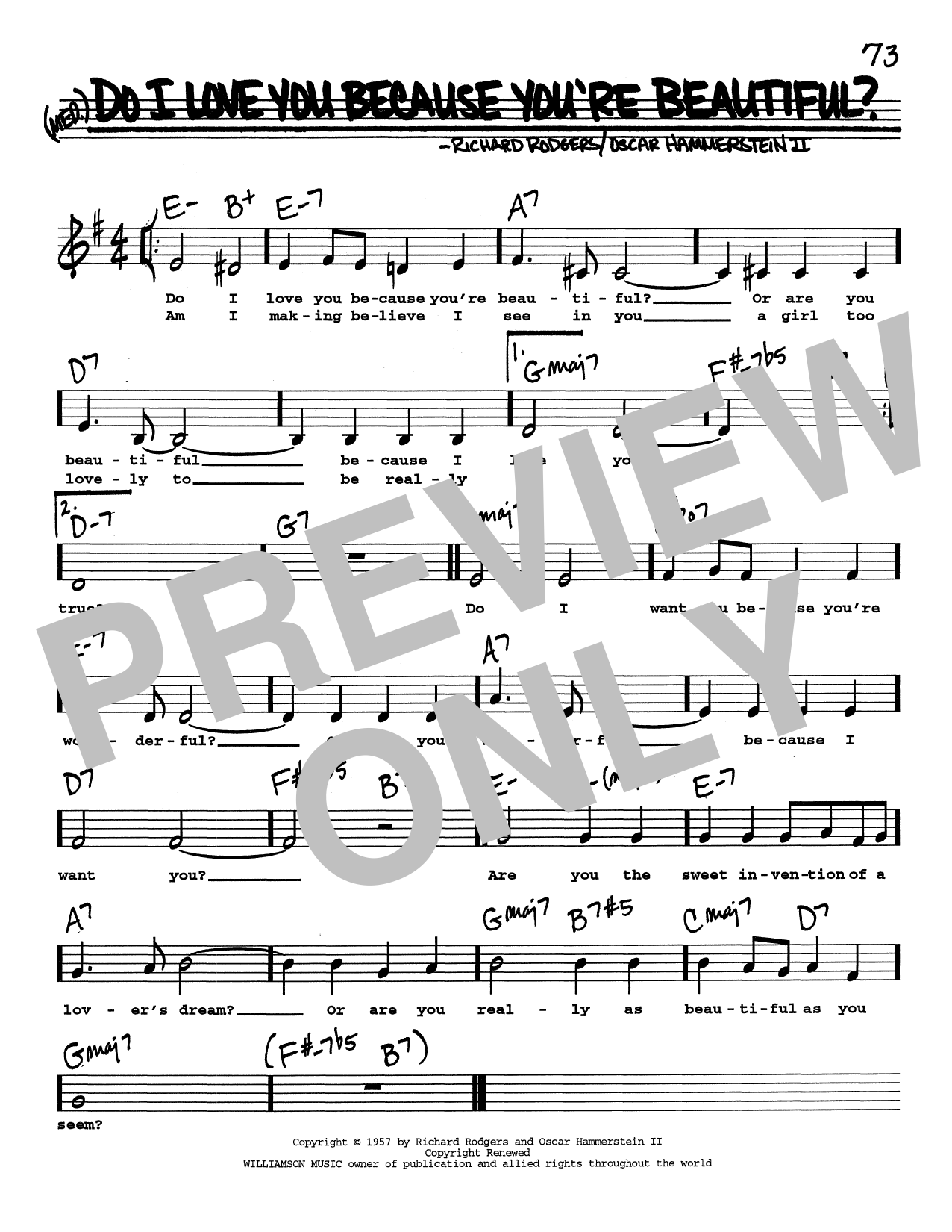 Rodgers & Hammerstein Do I Love You Because You're Beautiful? (Low Voice) Sheet Music Notes & Chords for Real Book – Melody, Lyrics & Chords - Download or Print PDF